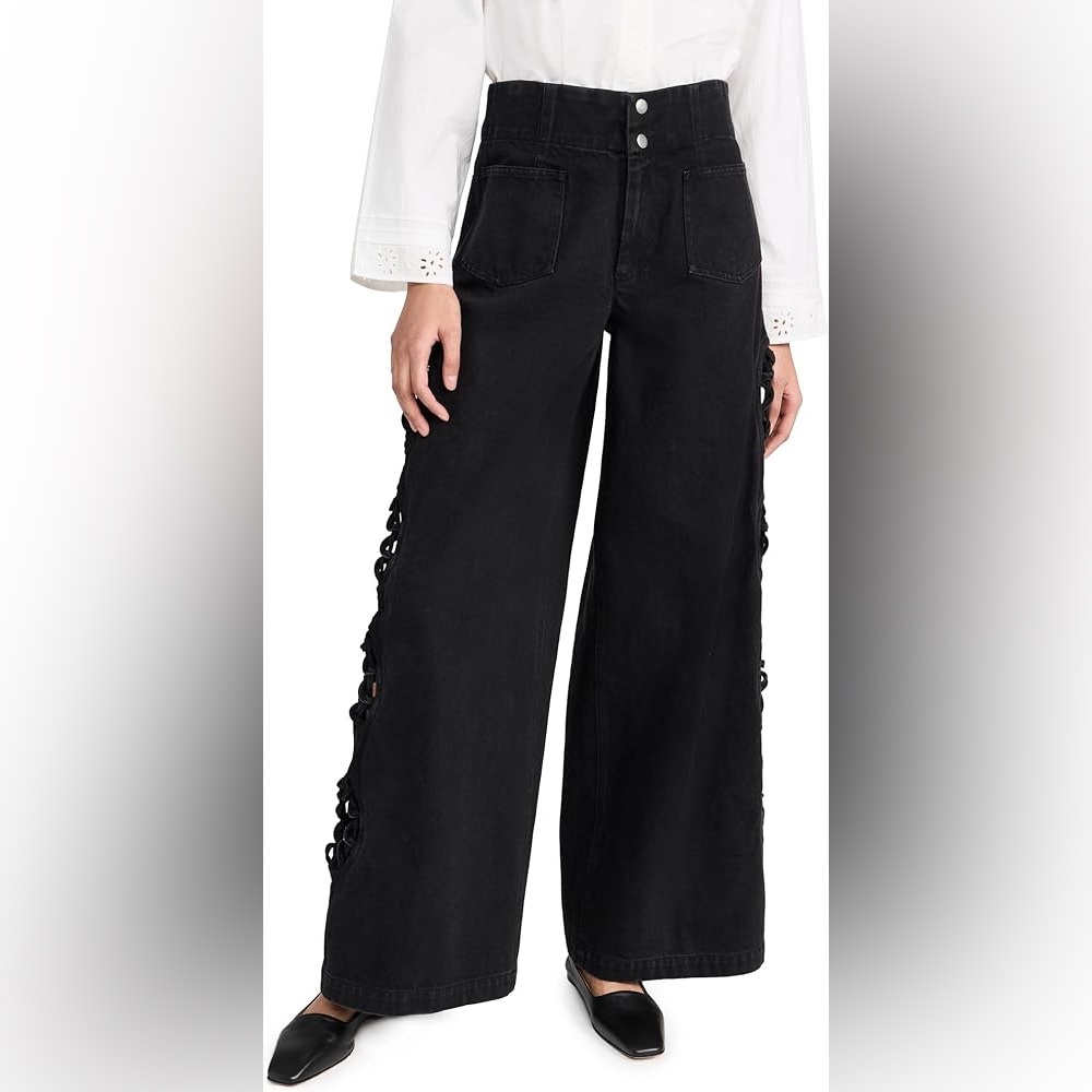 Black Wide-Leg Pants with Lace-Up Sides